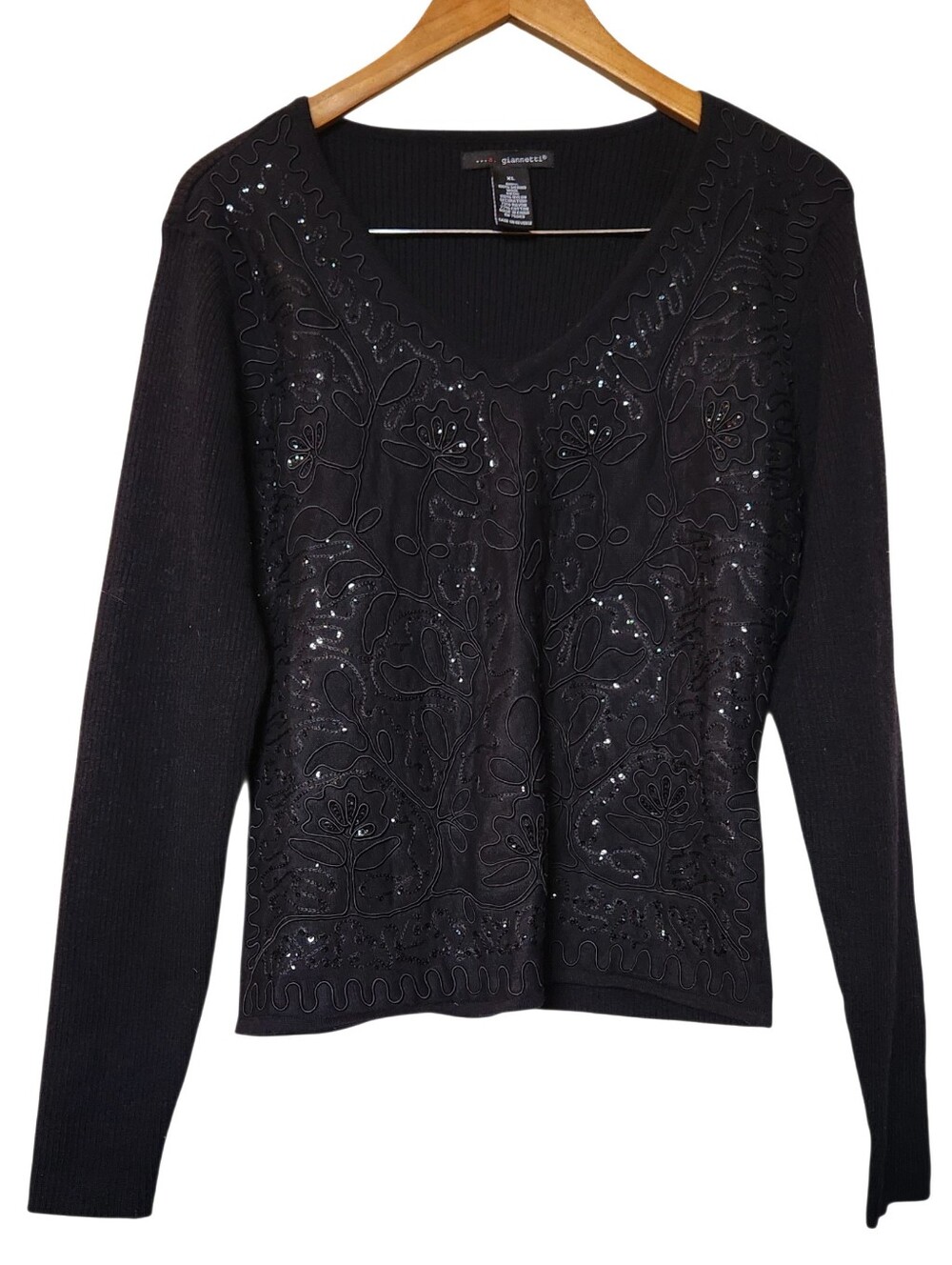 A. Giannetti Black Sequin Knit Merino Wool Sweater XL